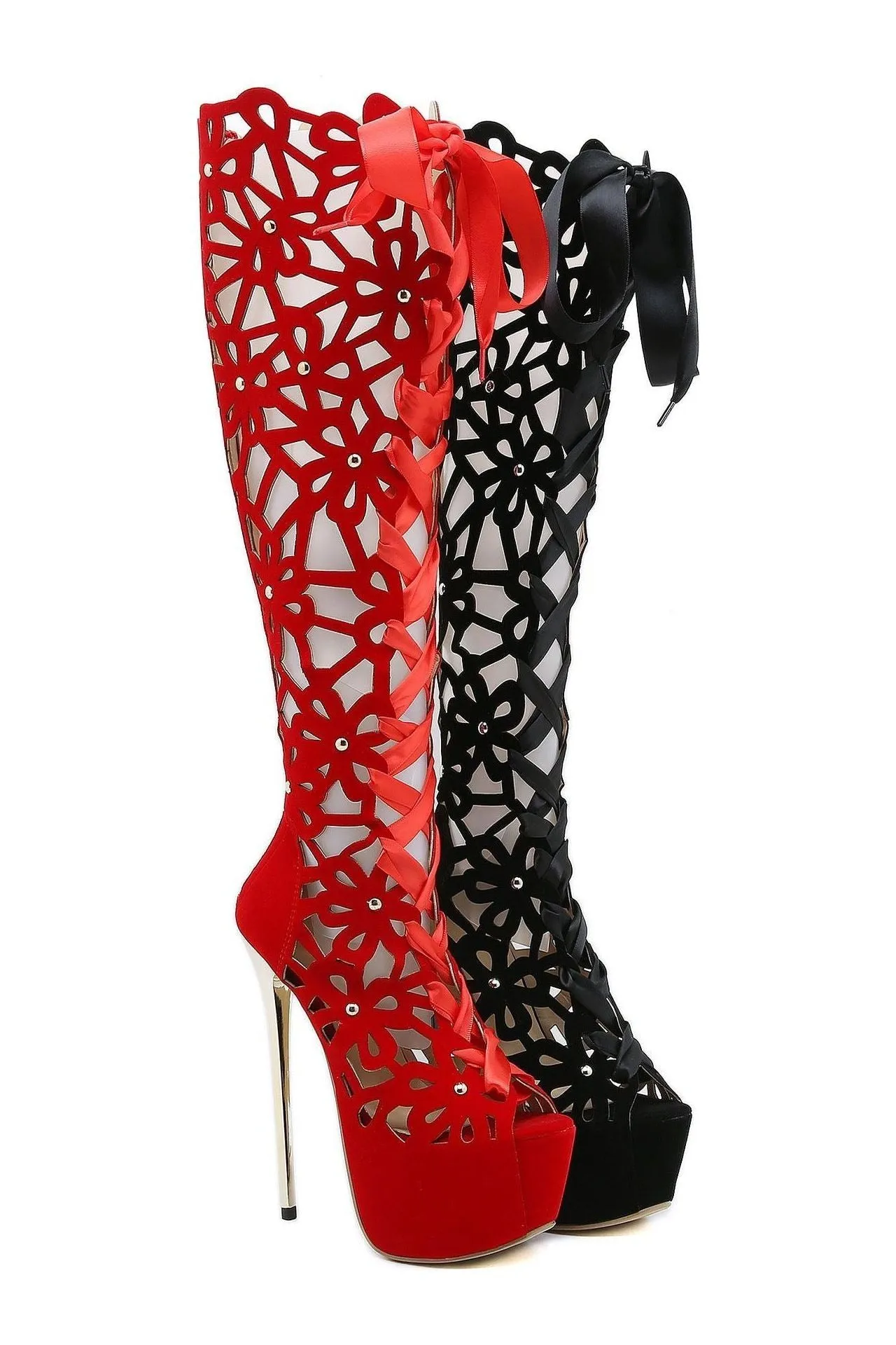 American catwalk high-heeled ribbon sandals