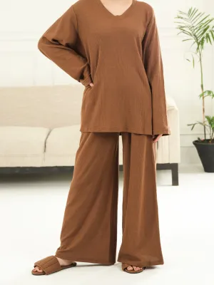 Brown Knitted Co-Ord Set with Matching Slides - AWP-LKSFW-731