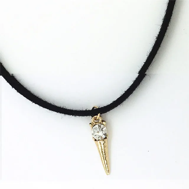 Hot new torques Bijoux Plain Black Velvet Ribbon crystal pendant necklace Maxi statement Chokers Necklace for women 2016 jewelry