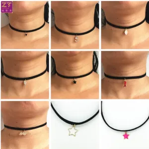 Hot new torques Bijoux Plain Black Velvet Ribbon crystal pendant necklace Maxi statement Chokers Necklace for women 2016 jewelry