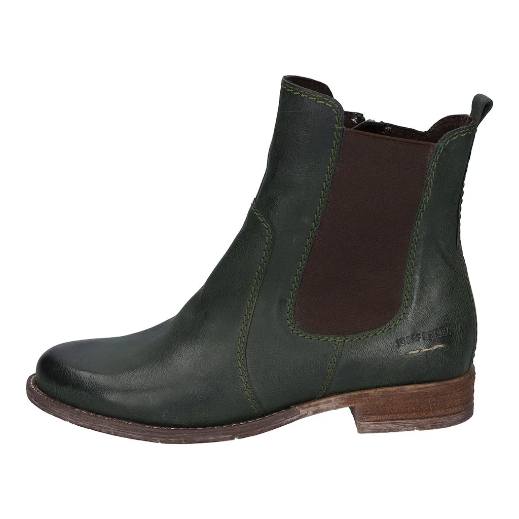 Josef Seibel Sienna 80 Ladies Olive Leather Side Zip Ankle Boots