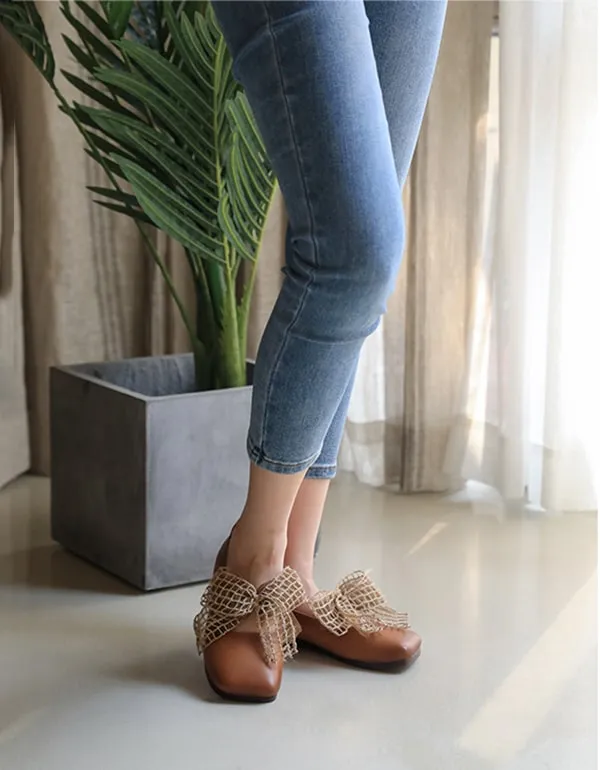 Leather Slip-on Bowknot Women's Flats