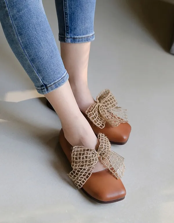 Leather Slip-on Bowknot Women's Flats