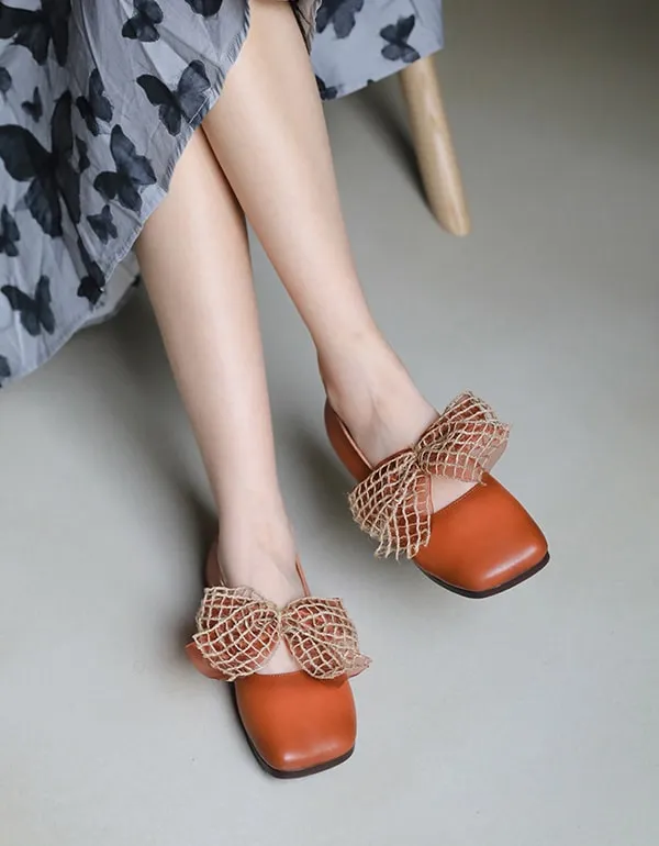 Leather Slip-on Bowknot Women's Flats
