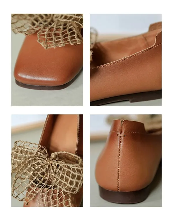 Leather Slip-on Bowknot Women's Flats