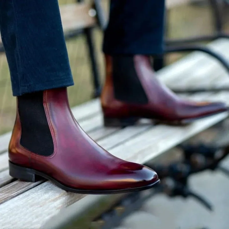 Men's Red Bottom Chelsea Boots - Round Toe Slip-On Business Ankle Boots, Sizes 38-46, Casual Short Moto Shoes
