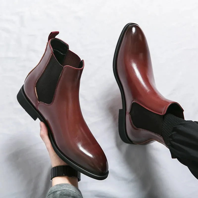 Men's Red Bottom Chelsea Boots - Round Toe Slip-On Business Ankle Boots, Sizes 38-46, Casual Short Moto Shoes