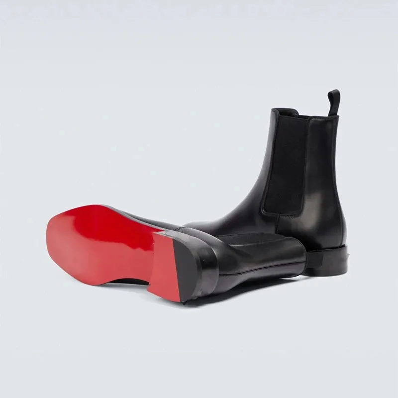 Men's Red Bottom Chelsea Boots - Round Toe Slip-On Business Ankle Boots, Sizes 38-46, Casual Short Moto Shoes