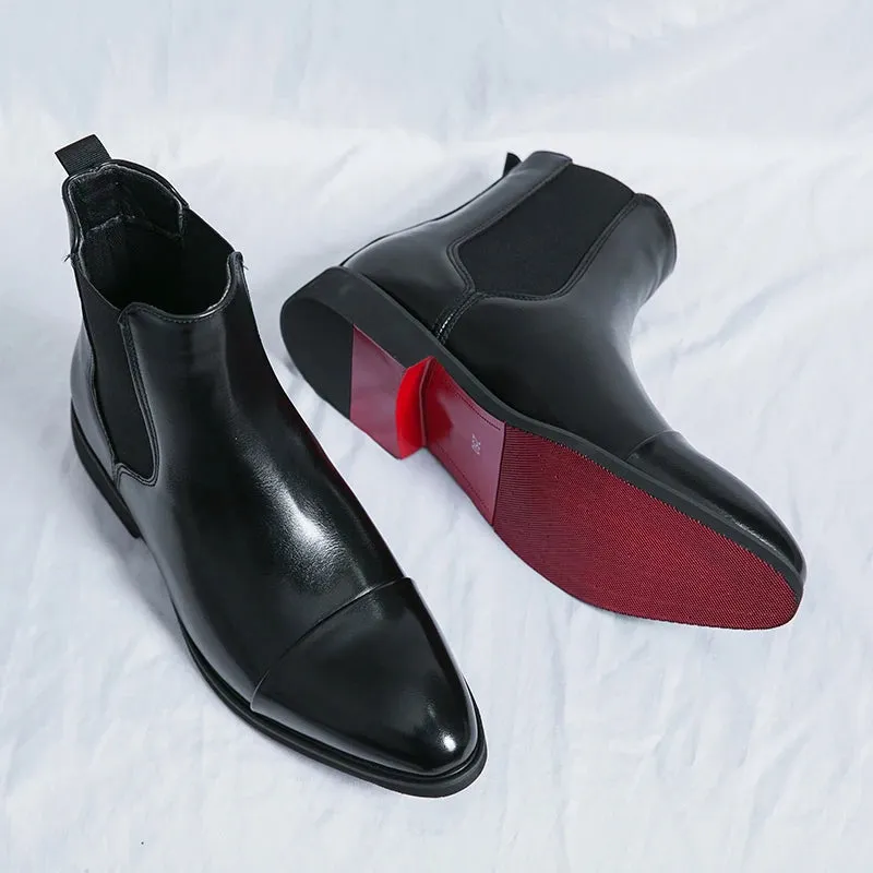 Men's Red Bottom Chelsea Boots - Round Toe Slip-On Business Ankle Boots, Sizes 38-46, Casual Short Moto Shoes